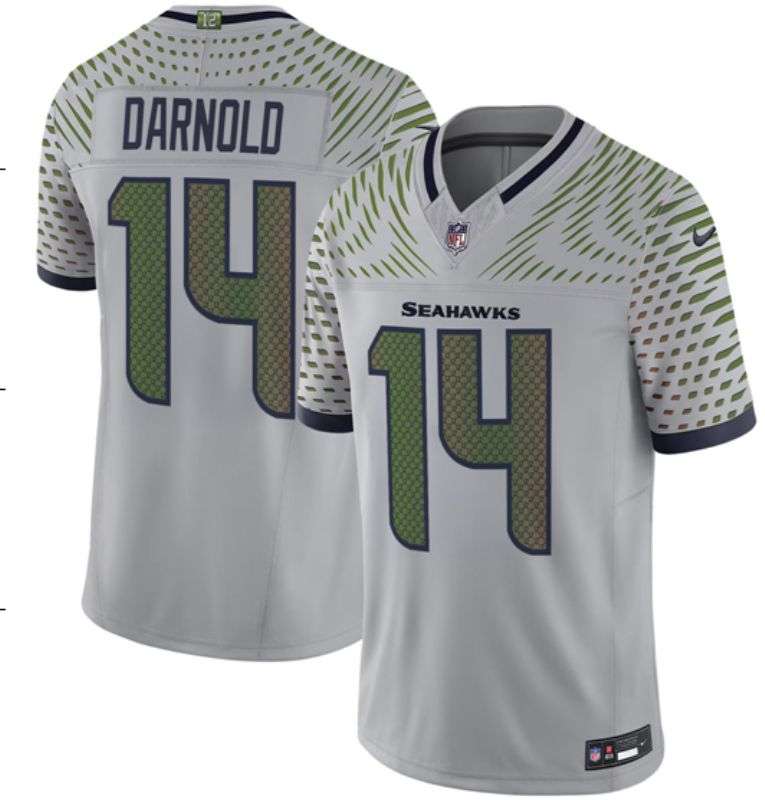 Men 2025 Seattle Seahawks #14 Darnold grey 5th generation Throwback Nike Limited NFL Jersey style 05